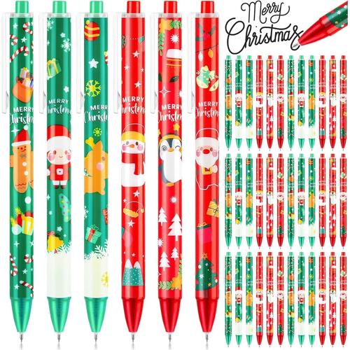 60 Pièces Stylos À Encre Gel De Noël, 6 Styles Stylo À Bille Rétractable 15cm Bonhomme De Neige Renne Père Noël Pingouin Stylos À Bille De Noël Pour Noël Bas De Noël Remplissages Fête Cadeaux