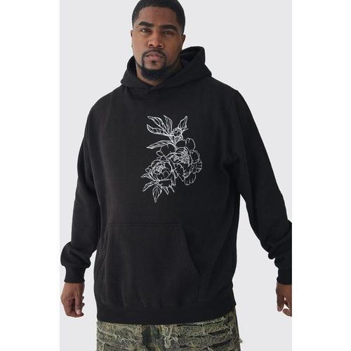 Grande Taille - Sweat À Capuche Droit À Imprimé Dessin Homme - Noir - Xxl, Noir