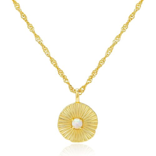 Collier Femme Argent 925 Doré À L'or 18 Carats, Pendentif Opale[X2385]