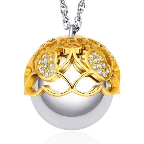 Collier Bola De Grossesse Femme Enceinte Avec Pieds Avec Zircon Cubique Brillant - Cadeau Maternité 2025 Orné De Cloche Appeleuse D'anges, 80+10cm[X2377]