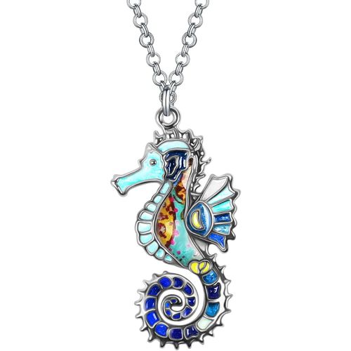 Collier En Alliage Émaillé Avec Pendentif Hippocampe Hippocampe Bijoux De Mode Charms Océan Cadeaux Pour Femmes Filles[X2860]