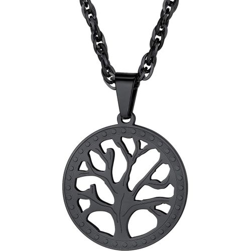Bijoux Collier Arbre De Vie Femme Homme Chaîne 55cm Plus Pendentif Simple Joyau Fille En Acier/Plaqué Or Accessoire Avec Charm Religion Judaïque[X4706]