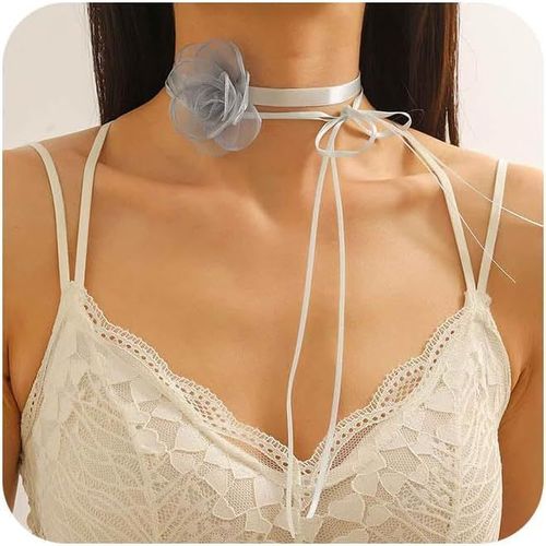 Collier Fleur Gothique Camélia Gris Collier Lacet Long Ruban Floral Collier Ras Du Cou Sexy Dentelle Fleur N?ud Mariage Collier Mariée Bijoux Cosplay Collier Cravate Cadeaux Pour Femmes[X4691]