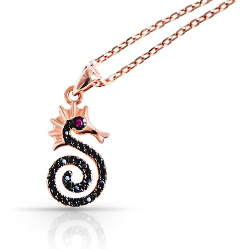 Tiramisu | Collier Hippocampe | Bijoux Femme | Argent Sterling 925 Plaqué Or Rose Avec Zircones Cubiques | Chaîne Avec Pendentif | Collier Elancé | Boîte Cadeau Fin E Elégant | Sans Nickel |[X5203]