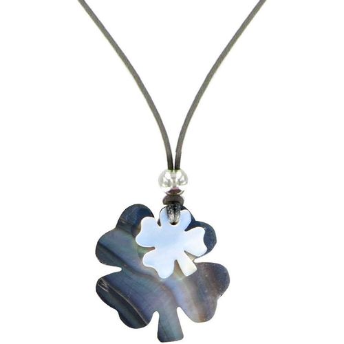 - Collier Deux Trèfles Porte Bonheur Nacre Lien Gris - Classics[X3664]