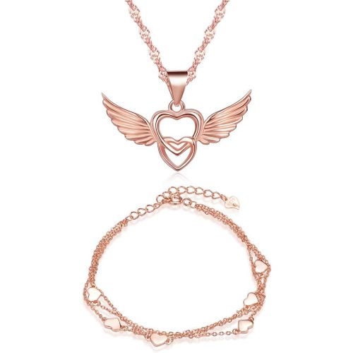 Bijoux Ensemble Pour Femme Fille Collier Et Bracelet Le C?Ur D'amour Et L'aile En Argent 925 Bijoux Parures[X2195]