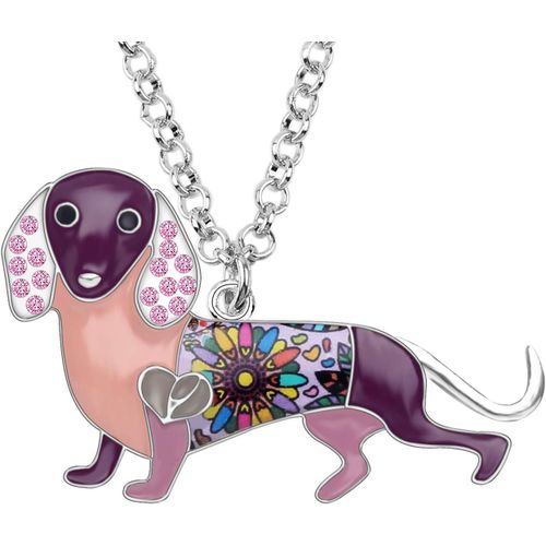 Émail Cute Chien Teckel Collier Pendentif Strass Oreilles Chien Teckel Collier Bijoux[X2669]