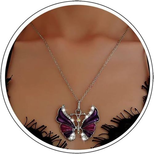 Grand Collier De Papillon Chaîne D'argent Long Collier Cz Pendentif Papillon Collier Boho Bijoux Pour Les Femmes Et Les Filles(Purple¿[X3465]