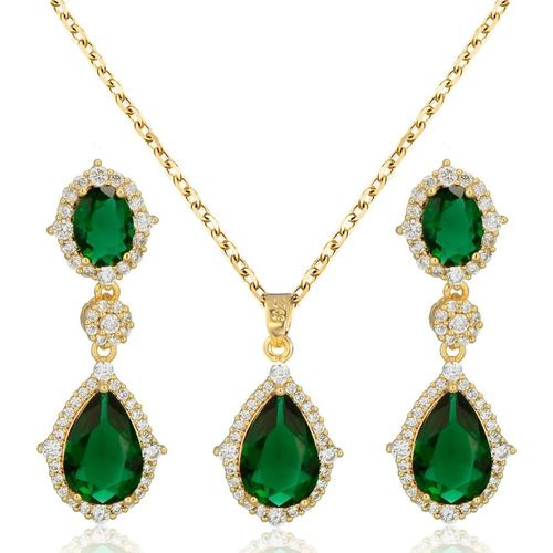 Bijoux Parure Pour Femme Élégantes Vintage Bijoux Parure Forme De Larme Pendentif Zircon Collier Precieuse Clous Boucles D'oreilles Accessoires De Banquet[X5790]