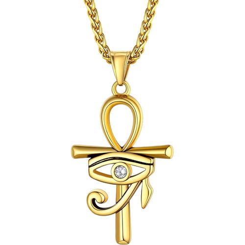 Collier Pendentif Oeil D'horus Croix Égyptienne Ankh Avec Scarabée/Zircon Bijoux Homme Femme Acier Inoxydable Chaîne 56 Cm Argent/Or/Noir[X839]
