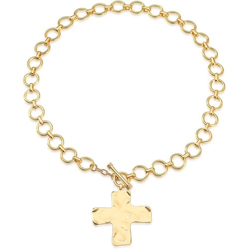 Collier Déclaration Croix Or Collier Pendentif Croix En Relief Impressionnante Chaîne Épaisse Collier Pendentif Or Collier Vintage Pendentif Bijoux, Or, L[X5676]