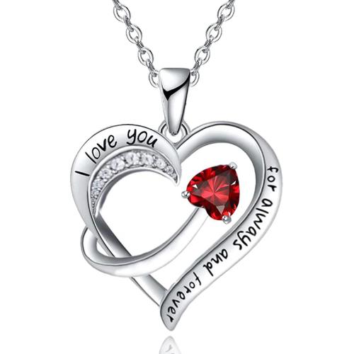 Collier Pendentif Coeur D'amour Pour Femme Plaqué Or Blanc 18 Carats 5a Zircon Cubique Gravé Je T'aime Cadeau Bijoux Pour Femme Fille[X652]