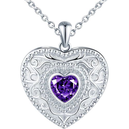 Collier Médaillon En Forme De C?ur Pour Femme En Argent Sterling 925 Avec Pendentif En Forme De C?ur Et Zircone Cubique[X5972]