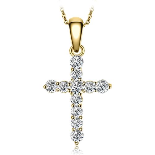 0.7ct Zircone Cubique Croix Collier Pendentif Femme En Argent Sterling 925 Plaqué Or Jaune Plaqué Or Rose Chaîne 45cm[X1102]