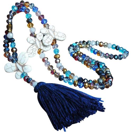 Collier Élégant Chandail Chaîne Collier De Bohême Coloré Cristal Perle Cordon Chaîne Femmes Bijoux Collier Avec Pendentif Gland Long Chandail Chaîne Collier[X469]