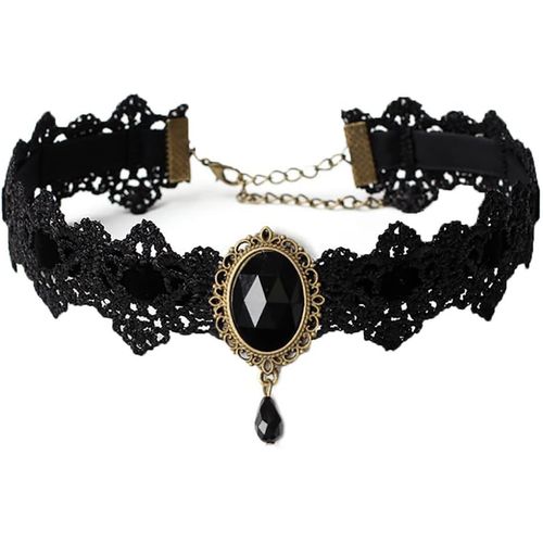 Collier Dentelle Noire Collier Pendentif En Cristal Velours Vintage Bijoux Gothique Fleur Creuse Choker Accessoires Dhalloween Pour Femmes Et Filles (A)[X2254]