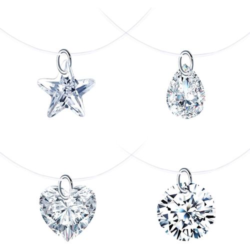 Collier Pendentif De Zircon Rond Elégante En Argent 925 Pour Femme Fille Ras-De-Cou Collier Solitaire Étincelant Colliers De Clavicule Avec Chaîne De Nylon Transparent[X2532]