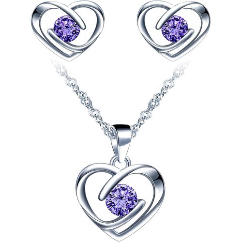 Collier Et Boucles D'oreilles De Zircon Pour Femmes Et Filles, Bijoux Parures En Argent 925, Collier Pendentif C?ur Élégant, Avec Chaîne Singapour, Clou D'oreille C?ur Brillant[X5092]