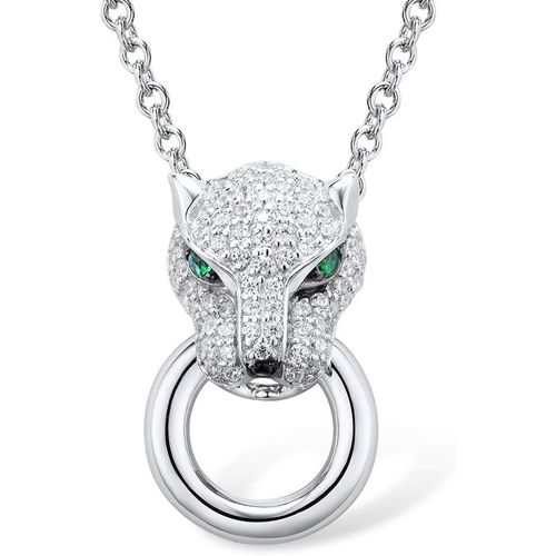 Collier Pendentif Femme En Panthère. Collier Femme En Argent Sterling 925 Avec Des Pierres Vertes Et Zircons. Collier En Argent Sterling Pour Femme Avec Écrin Cadeau.[X4176]