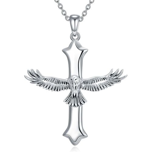 S925 Argent Sterling Pendentif Croix Aigle Collier Pour Hommes Femmes Grande Croix Aigle Collier Bijoux Cadeau, Argent Sterling[X6178]