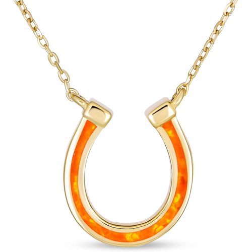 Collier Pendentif En Fer À Cheval En Opale Blanche Ou Orange Délicate Créé Feu Porte-Bonheur Équestre Bijoux Occidentaux Pour Femmes Adolescentes En Argent Sterling .925[X4398]