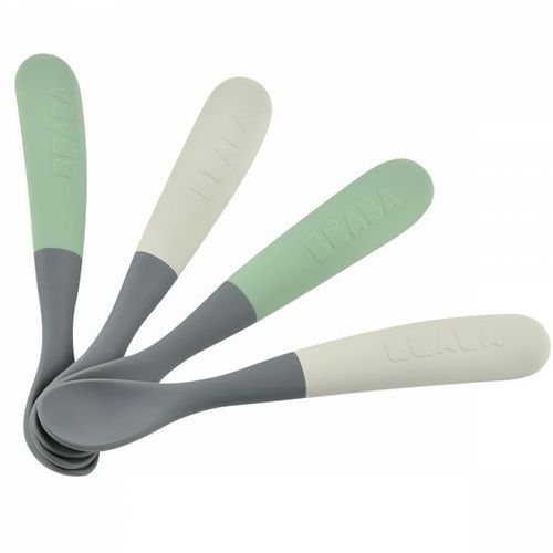 Lot De 4 Cuillères 1er Âge Silicone Minéral Et Vert Sauge