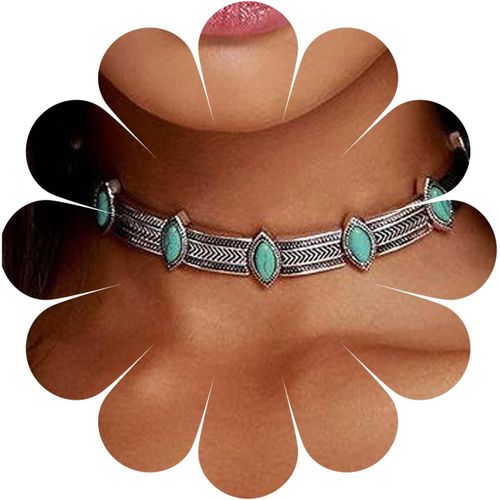 Collier Turquo Boho Collier Turquo Vintage Collier Argenté Épais Collier Clavicule Collier Gitan Bijoux De Chaîne Pour Femmes Et Filles Collier Tribal[X1717]