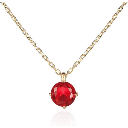 Collier Pendentif En Solitaire Pour Femme Et Adolescente, Colliers En Argent 925 Ou Plaqué Or Avec Une Pierre De Couleur Ou Blanche Ronde, Simple Collier Fin Avec Ecrin Cadeau[X1148]