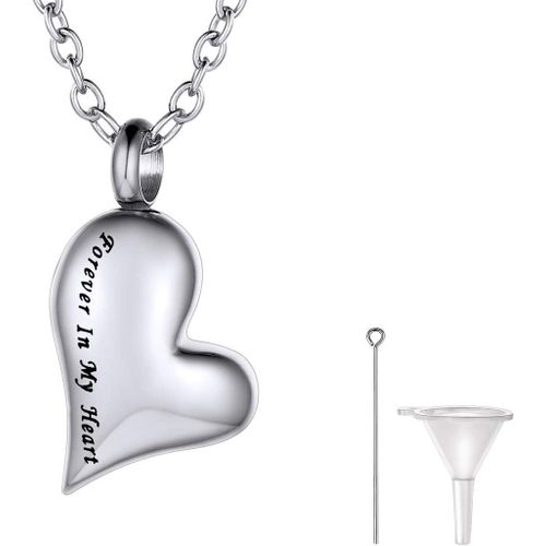 Collier Urne Pour Cendres Animaux Homme Femme,Pendentif Coeur Urne Funéraire Plaqué Or/Argent Acier Inoxydable Avec Chaine,Bijoux Crémation Waterproof + Kit De Remplis[X3373]