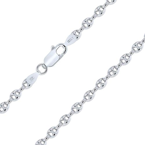 - Chaîne Maille Grain De Café 3.2 Mm Argent 925/1000 Rhodié 40-45-50-55-60-65-70 Cm[X4022]
