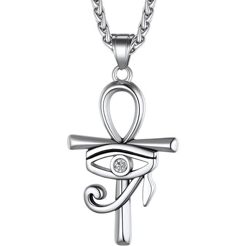 Collier Ankh Egyptien Pendentif Croix D'ankh D'egypte Acier Inoxydable/Or/Noir + Chaîne 55+5cm Bijoux Africain Fantaisie Cadeau Original Pour Femme Homme Ado Garçons[X535]