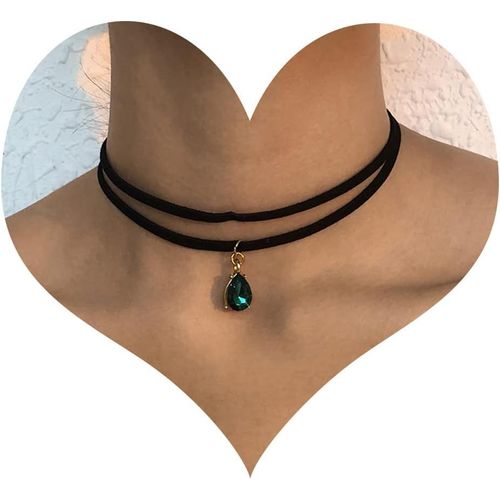 Colliers Cristaux Superposés Boho Collier Ras Du Cou En Velours Noir Collier Vert Émeraude Collier Pendentif En Strass Goutte D'eau Collier De Pierres Précieuses Bijoux Pour Femmes Et Filles[X4233]