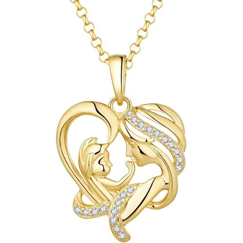 Jo Collier Pendentif Coeur D'amour Maman Mère Et Enfant Amour Pour Toujours Argent 925/1000 Aaa Zirconium Femme[X3622]