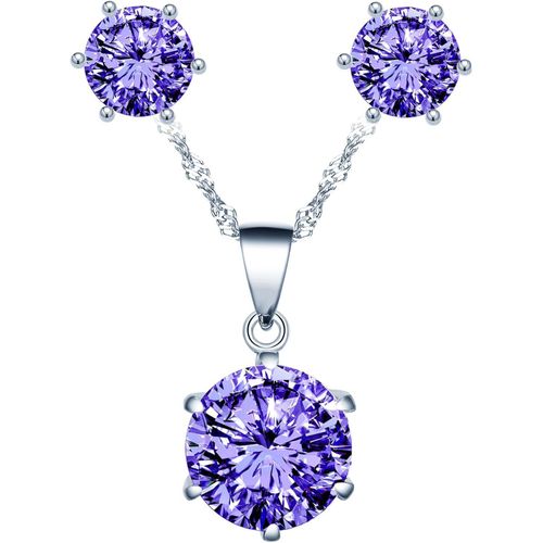 Collier Zircon Et Boucles D'oreilles Zircon Pour Femmes Et Filles, Bijoux Parures De Diamant En Argent 925, Collier Solitaire À Six Griffes, Clous D'oreilles Solitaire À Six Griffes[X4682]