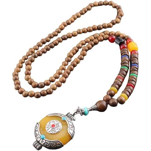 Fait Main Vintage Long Collier Chaîne Chandail Naturel Ethnique Sculpture Sur Bois Ronde Perles Bouddha Minimaliste Simple Perles De Bohème Accessoires Vêtements Un Xe[X1209]