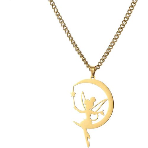 Lune Wendy Princessea Bricolage Cloche Pendentif Collier Délicatesse Fée Pixie Ange Tenant Baguette Magique Tour De Cou Magie Tendance Danseur Ballet Bijoux Conte De Fées Histoire Citation F[X2359]