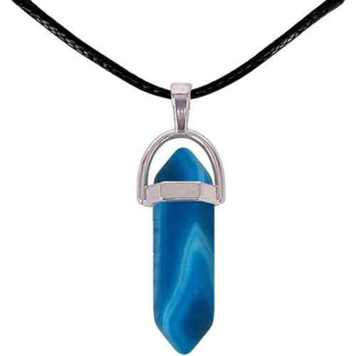Pendentif En Pierre Naturelle En Forme De Pointe Avec Corde En Fil Ciré Noir De 45 Cm[X87]