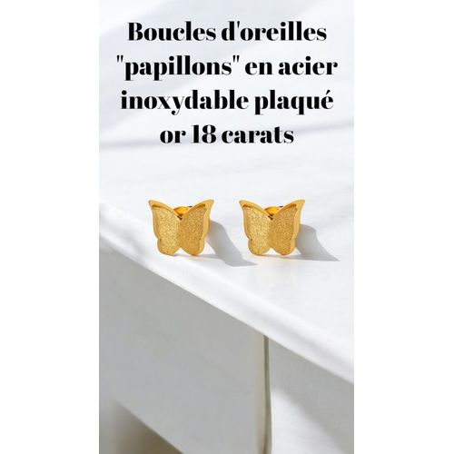 Boucles D'oreilles "Papillons" En Acier Inoxydable Plaqué Or 18 Carats,