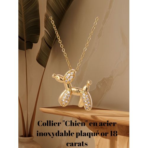 Collier "Chien" En Acier Inoxydable Plaqué Or 18 Carats,