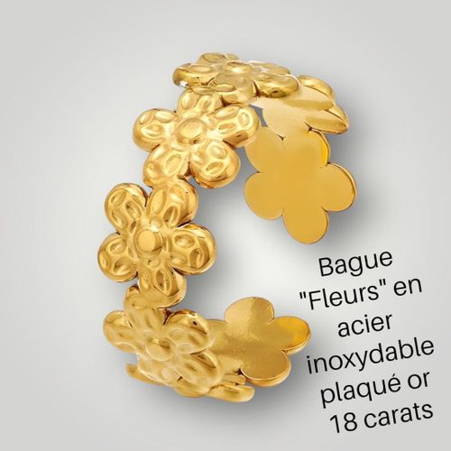 Bague "Fleurs" En Acier Inoxydable Plaqué Or 18 Carats,
