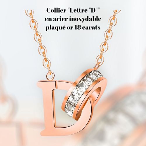 Collier "Lettre "D"" En Acier Inoxydable Plaqué Or 18 Carats,