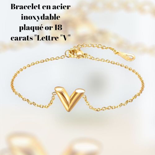 Bracelet En Acier Inoxydable Plaqué Or 18 Carats "Lettre "V""