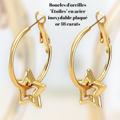 Boucles D'oreilles "Étoiles" En Acier Inoxydable Plaqué Or 18 Carats