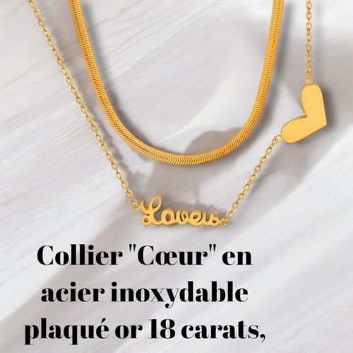 Collier "Coeur" En Acier Inoxydable Plaqué Or 18 Carats,