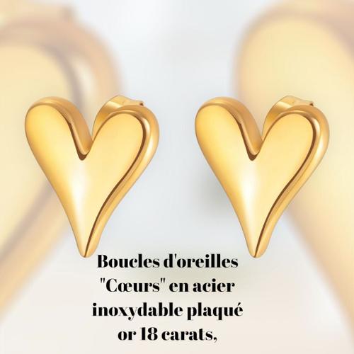 Boucles D'oreilles "Coeurs" En Acier Inoxydable Plaqué Or 18