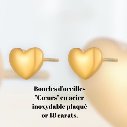 Boucles D'oreilles "Coeurs" En Acier Inoxydable Plaqué Or 18 Carats,
