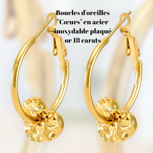 Boucles D'oreilles "Coeurs" En Acier Inoxydable Plaqué Or 18