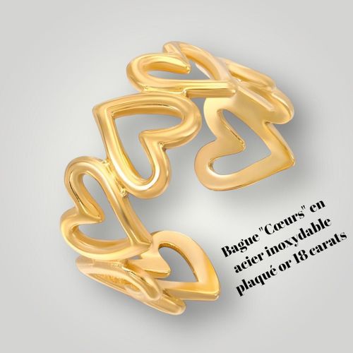 Bague "Coeurs" En Acier Inoxydable Plaqué Or 18 Carats,
