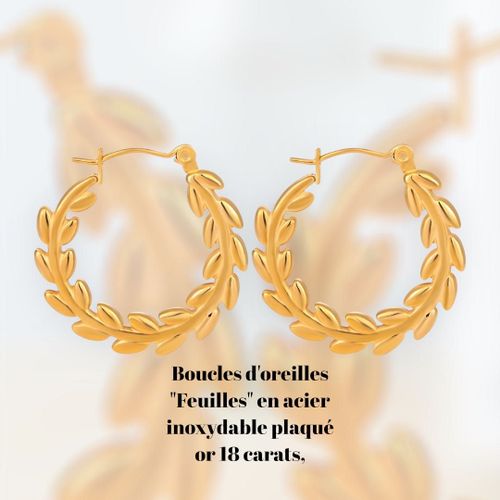Boucles D'oreilles "Feuilles" En Acier Inoxydable Plaqué Or 18 Carats,