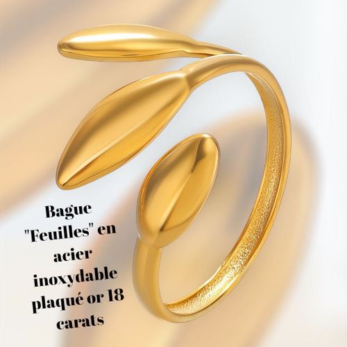 Bague "Feuilles" En Acier Inoxydable Plaqué Or 18 Carats,